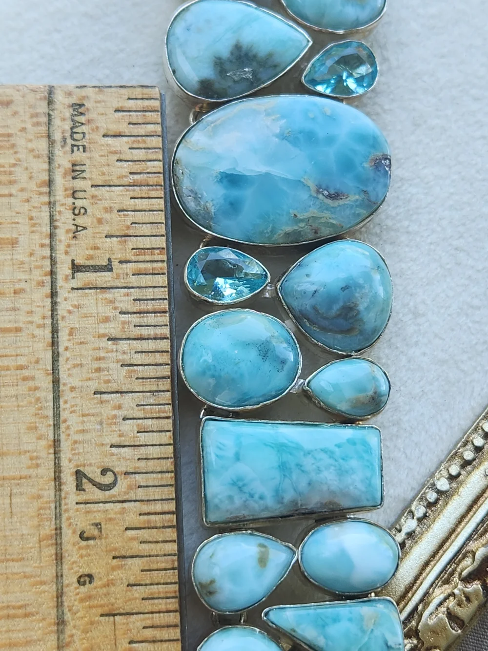 925 Sterling Silver Larimar Blue Topaz Chunky Statement Link Bracelet Boho